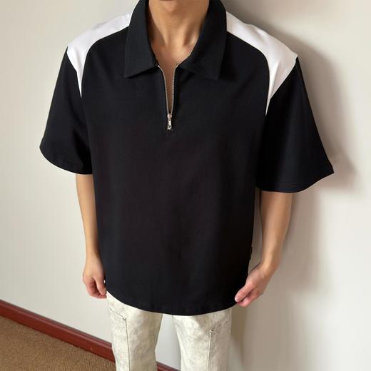 布老哥Blog美式复古撞色拼接拉链polo衫百搭重磅宽松拉链短袖D113 商品图2