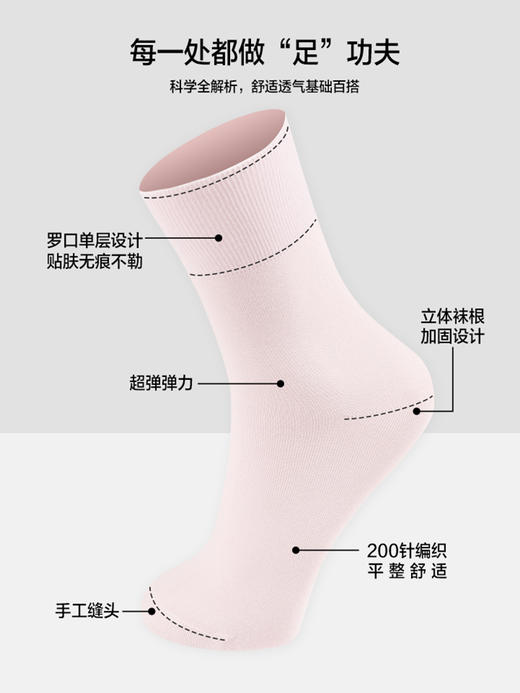 【5双】高棉女松口无痕中邦袜春秋无骨缝合高弹纯色日系吸汗女袜 商品图3