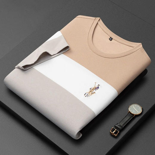 宽条纹短袖t恤男装上衣休闲大码体恤衫潮牌百搭圆领短袖T恤    PSL-6183 商品图1