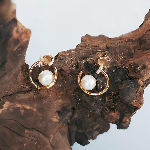 【现货】18K金珍珠耳饰半圆镶钻几何珍珠耳饰【尺寸6.3mm】  【一物一证书】 商品图2