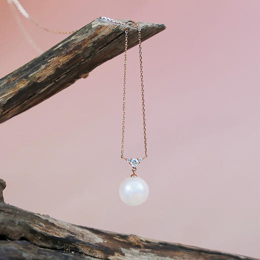 【现货】18K金珍珠项链三角镶钻小众设计师款【尺寸9.8mm】  【一物一证书】 商品图2