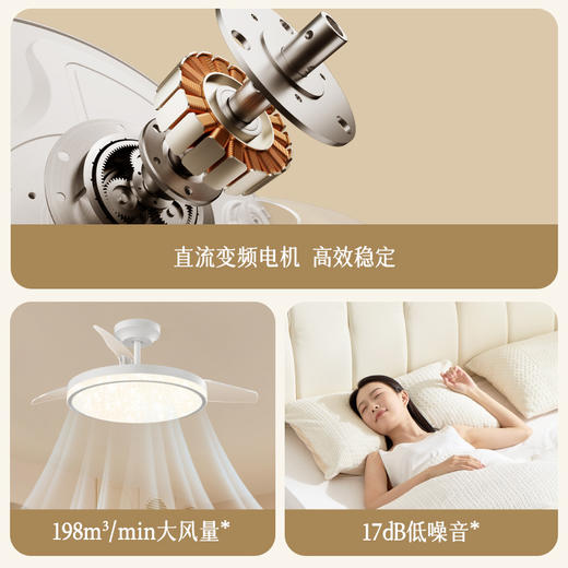 欧普（OPPLE）简风餐厅风扇灯全光谱奶油风满天星卧室隐形吊扇灯 商品图3