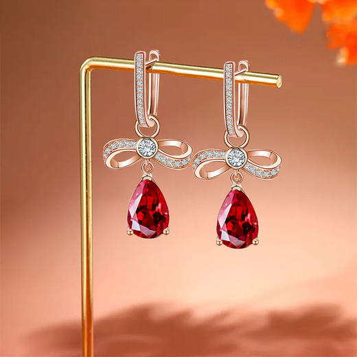 【石榴石耳环】S925银酒红石榴石彩色宝石蝴蝶结耳饰品耳坠JE19285 商品图0