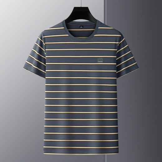 春夏中年男士短袖T恤衫圆领条纹刺绣男士POLO衫上衣   PSL-6201 商品图1