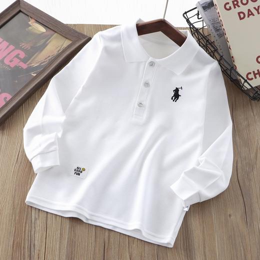 巴鲁熊儿童POLO衫校服内搭秋男女童炸街纯色刺绣打底衫宝宝翻领长袖T90-170cm 商品图2