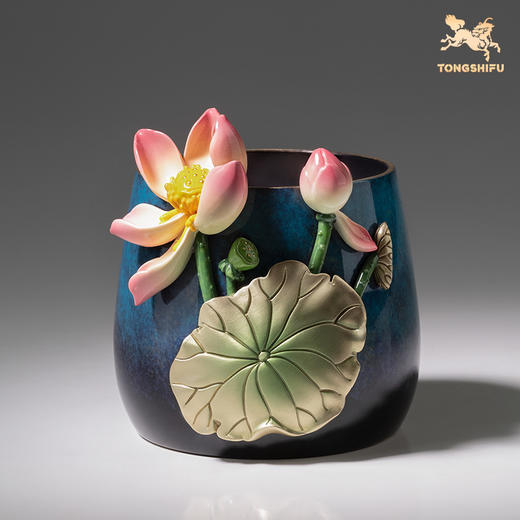 铜师傅《荷花笔筒》客厅书房铜摆件 家居装饰工艺品 老师礼物 商品图1