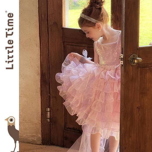 Littletime女童连衣裙夏装2025新款儿童亮片拖尾公主裙生日礼服裙 商品图1