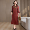 SJ9509 2025春夏新款民族风立领刺绣提花连衣裙中年女装复古大码宽松长裙 商品缩略图0