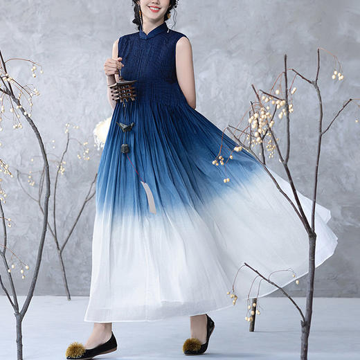 【林栖设计小店】婴儿棉连衣裙植物染立体牙签褶新中式2025春夏新品长裙女1952098 商品图0