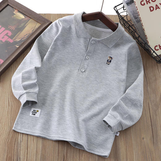 巴鲁熊儿童POLO衫校服内搭秋男女童炸街纯色刺绣打底衫宝宝翻领长袖T90-170cm 商品图1