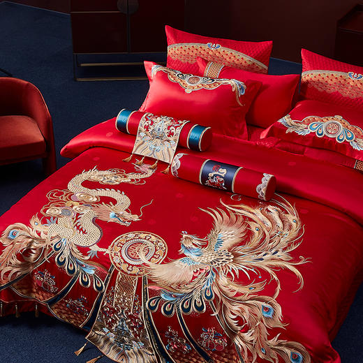 自然醒婚庆系列 100支全棉色织婚庆四件套六件套龙凤至美百年琴瑟床上用品套件KY 商品图8