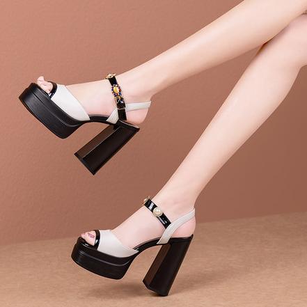 真皮粗跟一字扣，欧美时尚百搭凉鞋JQR-JX-2889 商品图2