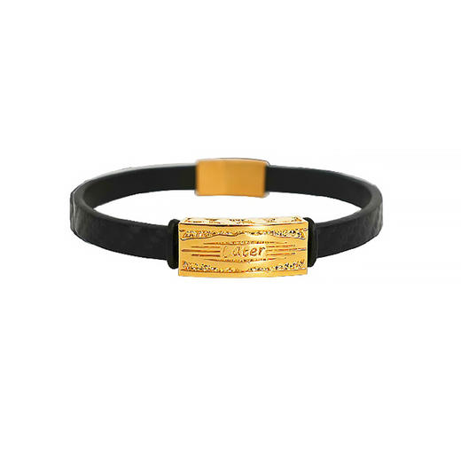 【现货】  足金999 5D工艺 宽面英文标手链男女同款配黑色皮绳【金重约2.59g】  【一物一广州省检标签】 商品图3