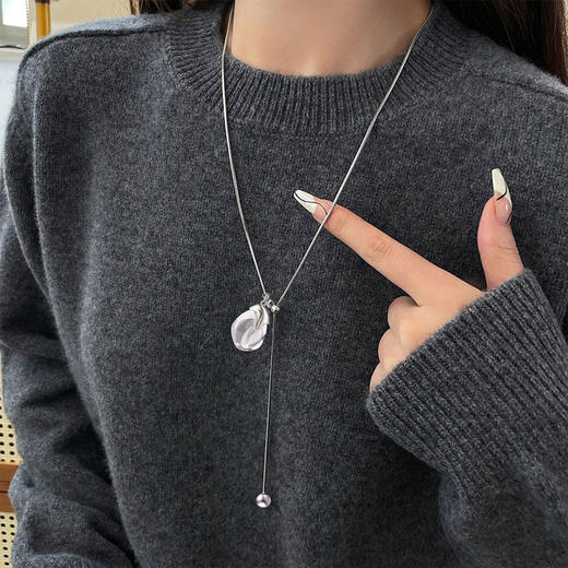 【白水晶吊坠】毛衣链天然白水晶S925银多圈项链可调节JN29038 商品图2