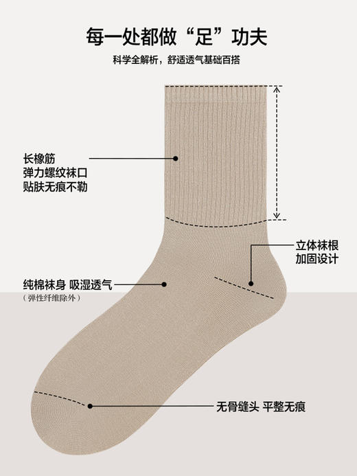 5双 足装秀纯棉男士春夏中筒袜无骨防臭百搭高弹纯色吸汗透气男袜 商品图3