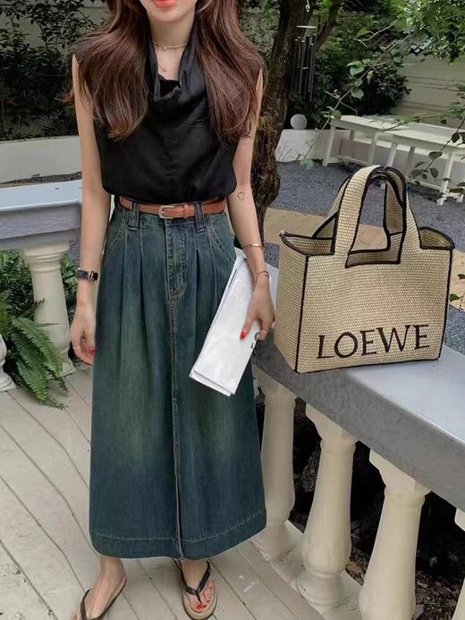 4.2特 爆款特卖～531褶皱设计高腰前开叉牛仔裙女中长裙半身裙-喜出 商品图4