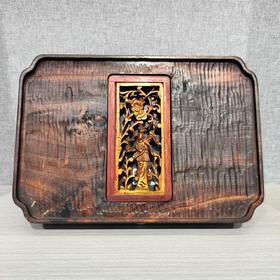 老柏木镶金茶盘30*21*5cm