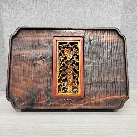 老柏木镶金茶盘30*21*5cm 商品图0