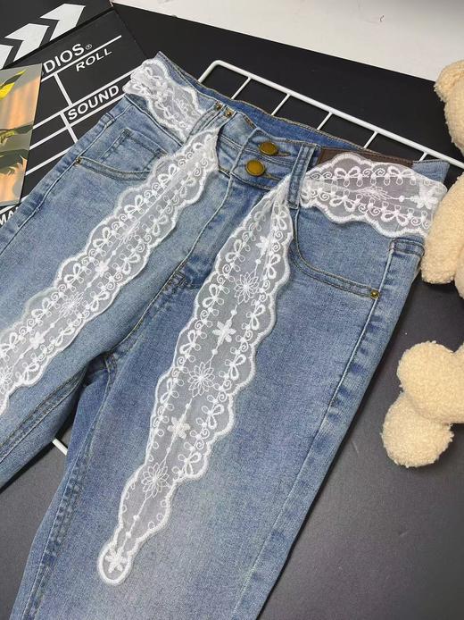 秒杀~不参与退货 
 最后一件 蕾丝微喇裤【春上新】3761韩系高弹力鱼尾裤牛仔微喇裤-喜出 商品图4