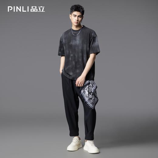 PINLI品立2025夏季新款晕染印花短袖T恤男士个性宽松百搭潮牌上衣B252111043 商品图1