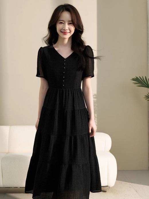 奢姿2025年夏装新款大码女装气质V领裙子胖妹妹钉珠装饰连衣裙3232802883 商品图0