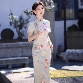 2025春夏双层仿醋酸提花缎侧八扣中长款旗袍SJT799