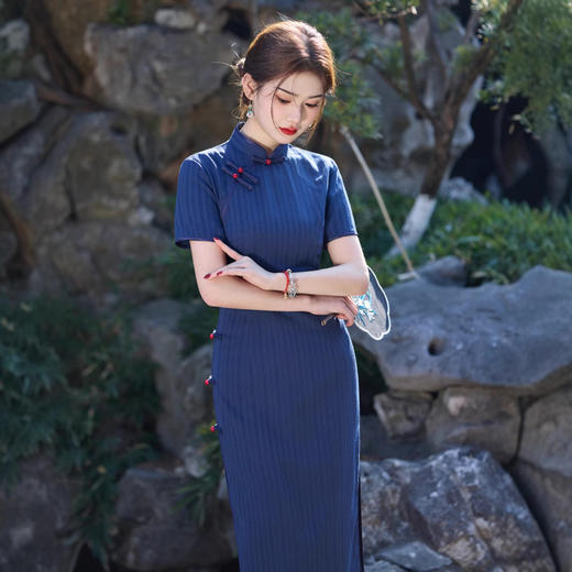 竹节麻侧八扣，中长款小个子旗袍SJT827 商品图5