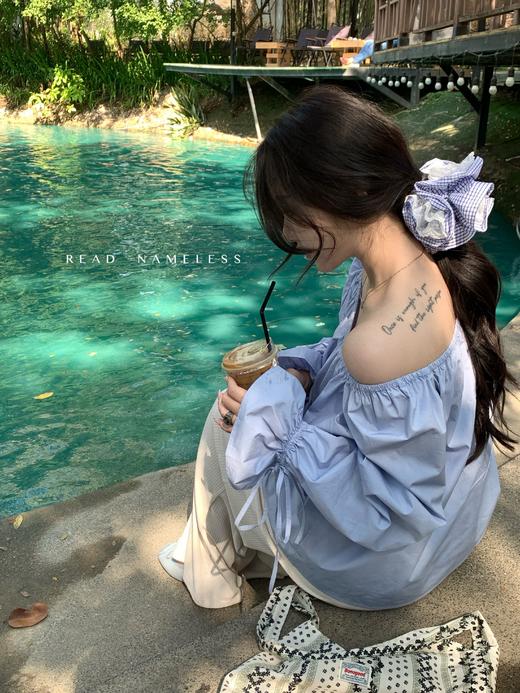 Read Nameless /蓝色系带衬衫可露肩+氧气裤奶白色 2025/3/17 商品图13