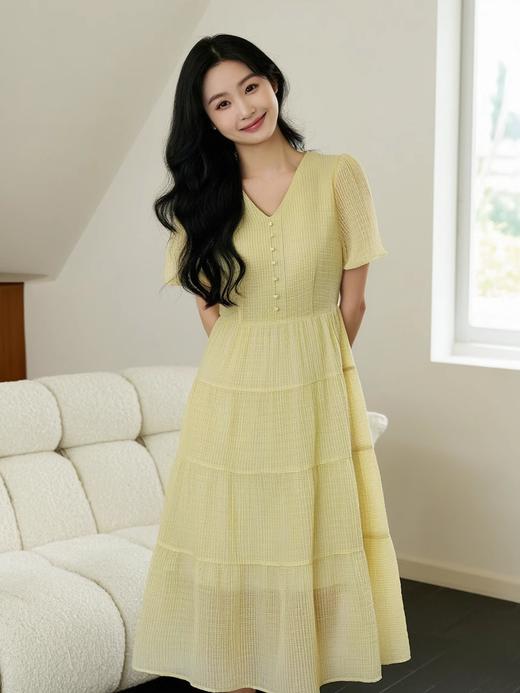 奢姿2025年夏装新款大码女装气质V领裙子胖妹妹钉珠装饰连衣裙3232802883 商品图4