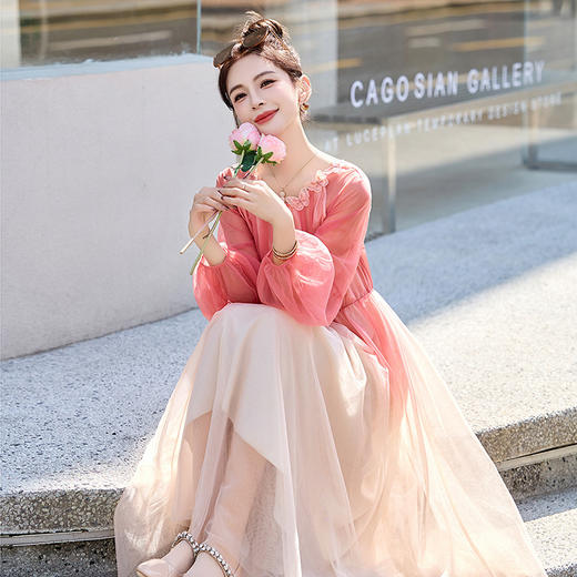 2025年春夏新款法式气质显瘦海边度假收腰长袖仙女裙HR-CZJ8775 商品图3