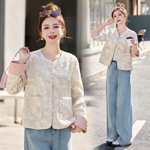 新中式轻国风刺绣外套女2025春季新款小个子气质显瘦短款提花上衣HR-BBL2506 商品图1