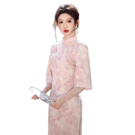 鎏金银珠缎倒大袖粉色文艺淑旗袍SJT768 商品图4