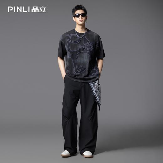 PINLI品立2025夏季新款男士圆领贴布绣短袖T恤上衣体恤B252111032 商品图1