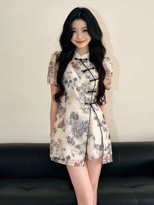 奢姿大码女装年夏季新款减龄水墨印花三件套胖妹妹时尚套装8942990005 商品图1