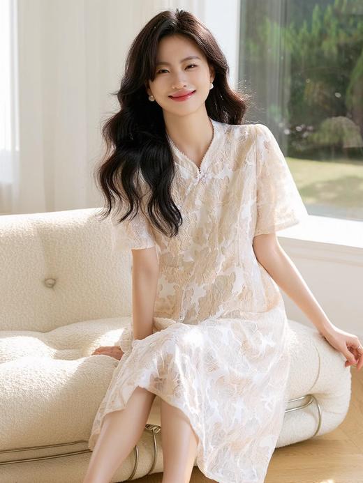 奢姿2025年夏装新款大码女装气质蕾丝旗袍连衣裙胖妹妹复古裙子9932852943 商品图2