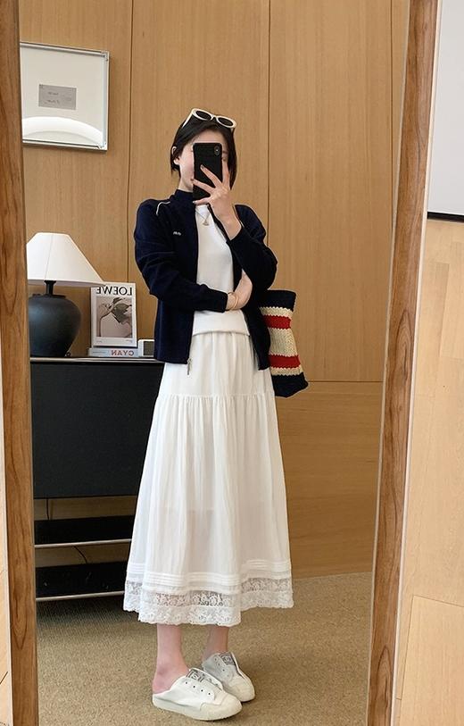 春新品松紧腰茉莉花镂空棉半裙 商品图7