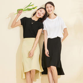 21826  INANDON 设计感不规则下摆半裙