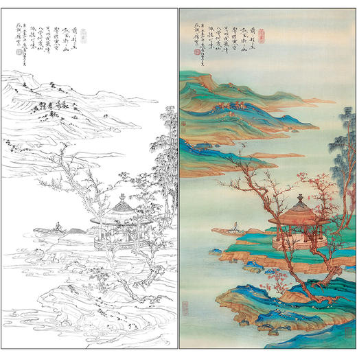 任重山水工笔画白描底稿《秋江抚琴》临摹勾线高清打印稿RD64 商品图0