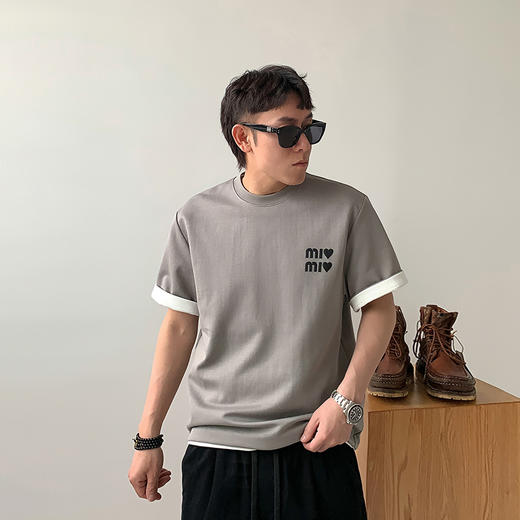 徐太浪情侣爱心绣花短袖T恤男2025新款夏季高街宽松休闲圆领上衣 商品图2