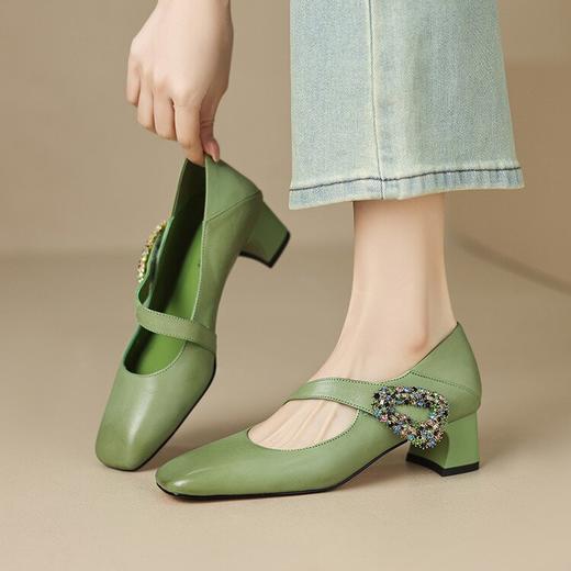 【预售5天】超软精致法式水钻一字带玛丽珍鞋女春秋方头擦色牛皮后跟两穿单鞋YS&7163 商品图1