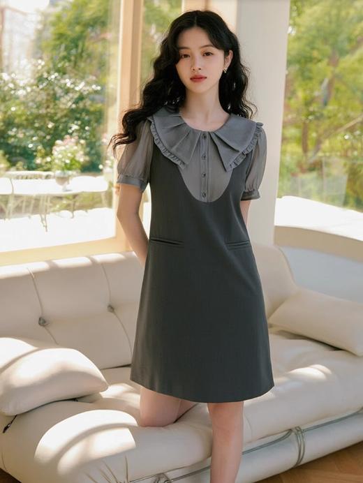 奢姿大码女装2025夏季假两件设计时尚连衣裙胖妹妹减龄娃娃领裙子9942860160 商品图3