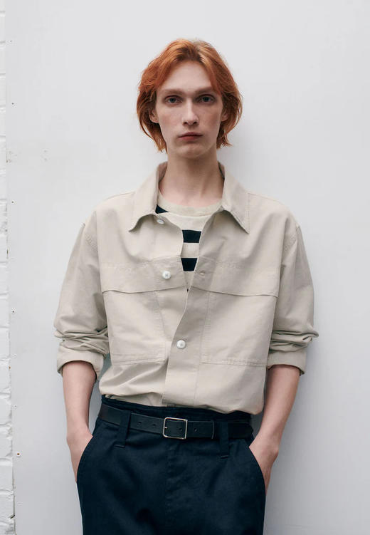 MHL 男士黑色条纹有机棉麻短袖T恤 商品图0