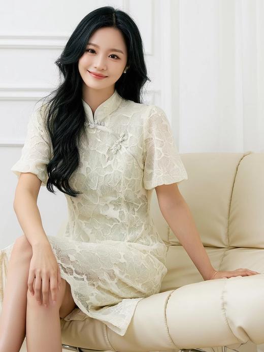 奢姿2025年夏装新款大码女装气质蕾丝旗袍连衣裙胖妹妹复古裙子9932852943 商品图0
