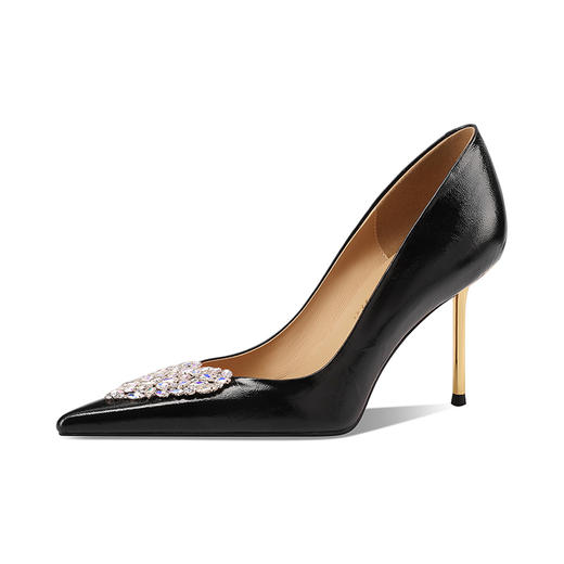 【预售7天】春季新款水钻黑色性感高跟鞋女细跟尖头气质时尚全皮单鞋CX&CX081-10 商品图4