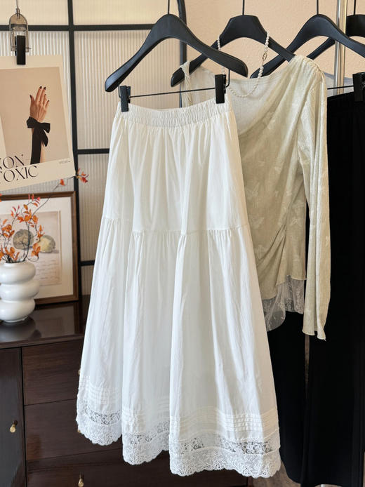 春新品松紧腰茉莉花镂空棉半裙 商品图12