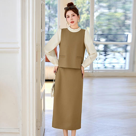 韩系时尚假两件衬衫半身裙套装女春新款通勤气质收腰显瘦两件套MEIQIN5525 商品图2