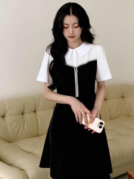 奢姿2025年夏装新款大码女装气质翻领拼接连衣裙胖妹妹时尚裙子9932825562 商品图2