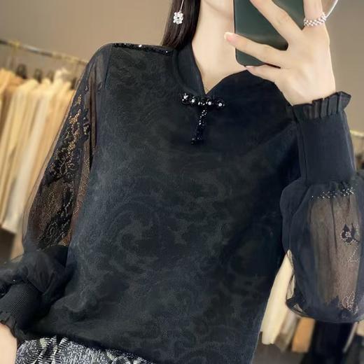 雀说优雅气质中式女精纺羊毛打底针织衫立领毛衣春秋新款洋气上衣AL 商品图3