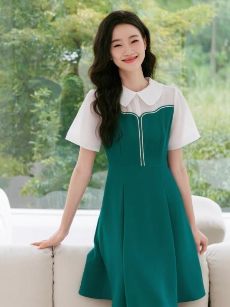 奢姿2025年夏装新款大码女装气质翻领拼接连衣裙胖妹妹时尚裙子9932825562 商品图1