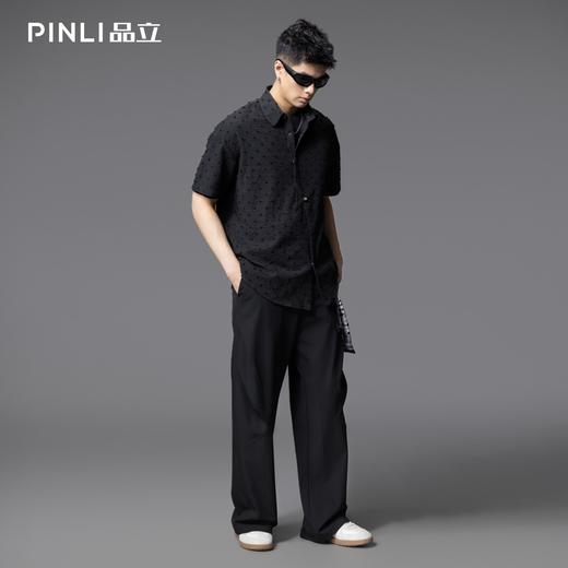 PINLI品立春夏新款立体剪花短袖衬衫男士潮牌上衣B252113038 商品图1